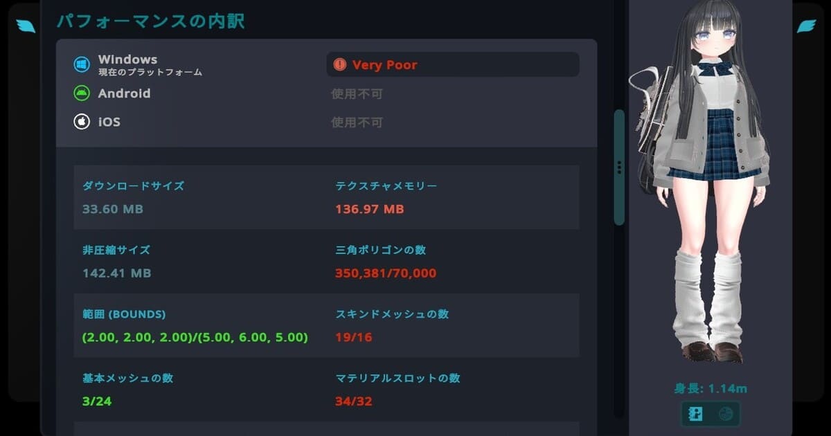 VRChat アバター 容量目安